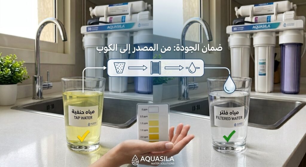 كيف تختبر نسبة الكلور في المياه؟ الدليل الشامل لتقييم كفاءة فلتر المياه من أكوا سيلا